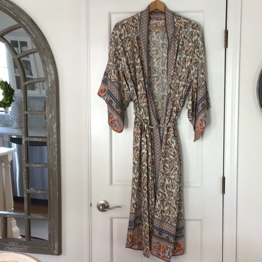 Boho Kimono Maxi Swimwear Cover up Dress Wrap, R. Vivimos, Vintage Print, 4/6